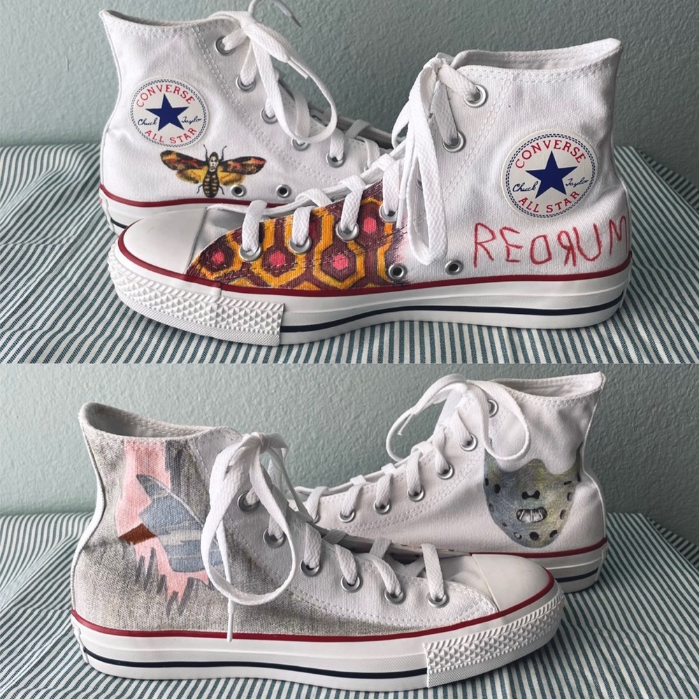 Converse | Classic Chuck Taylor White High-Top Horror Film Customized Sneakers